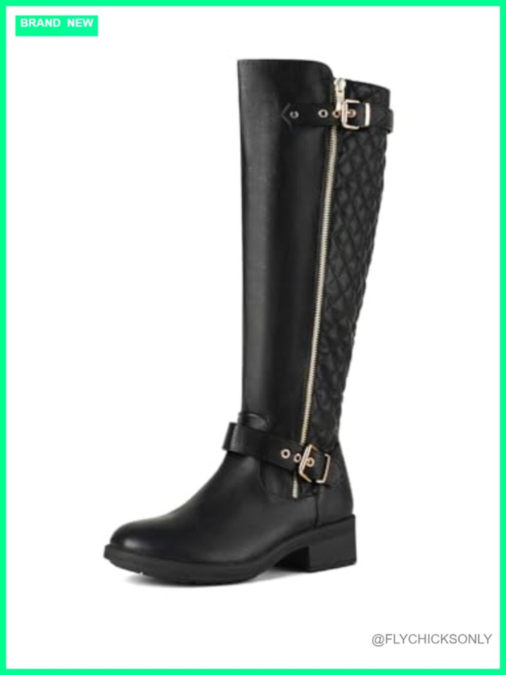 Faux Leather Knee High Riding Boots Faux Fur Lined Block Heel